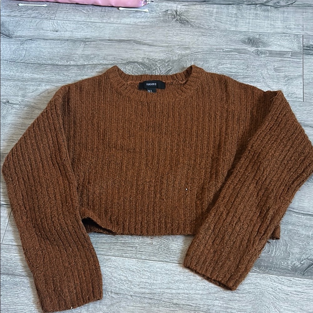 Forever 21 Cropped, Brown, Ribbed Women's Sweater